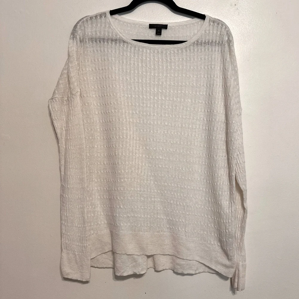 J. Crew Linen Lightweight Cable Knit Boatneck Sweater size XL White